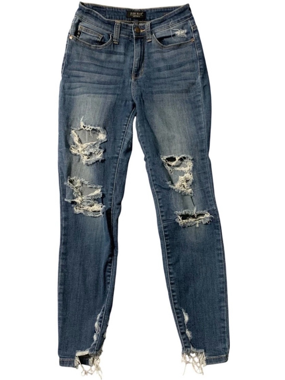 Judy Blue Jeans 3/26 (26x26.5) Skinny Fit Stretch Distressed MidRise Ripped Punk